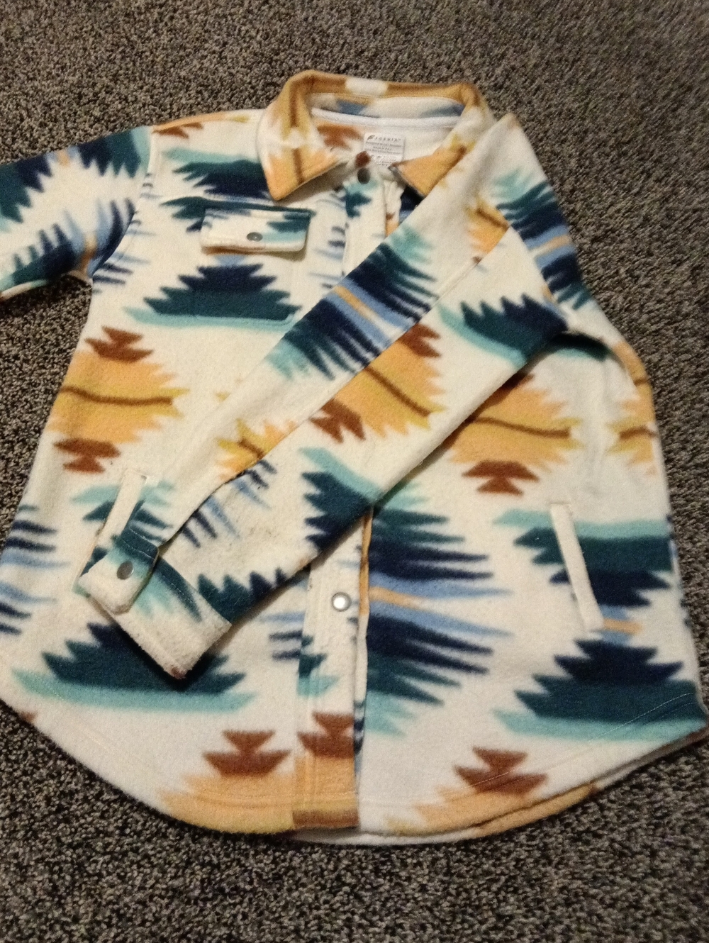 Kids Aztec Fornia Fleece Jacket - Cream, Teal & Brown